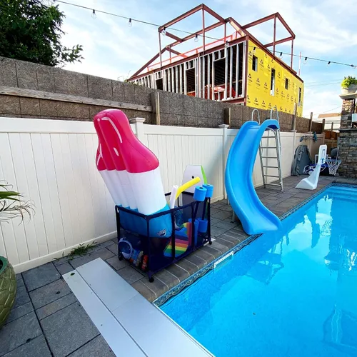 Vista 4 de Soporte para fideos de piscina, juguetes, flotadores, bolas y flotadores, organizador de almacenamiento de malla, altura para niños, grande