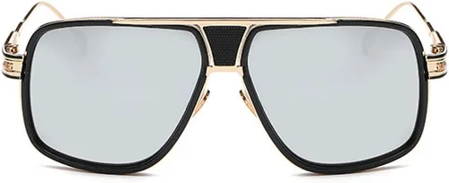 Vista 3 de Dollger Gafas de sol para hombre, de gran tamaño, clásicas, negras, gafas de sol retro con marco de aleación dorada