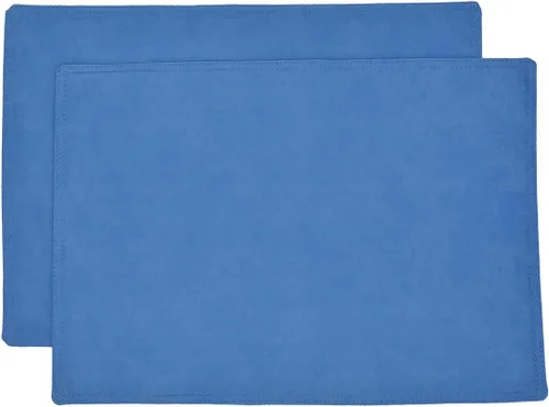 Vista 5 de Juego de dos manteles individuales redondos con cargador jacquard de hoja azul mediana
