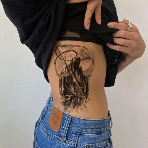 Vista 5 de 2 hojas de pierna de brazo impermeable falso tatuaje temporal etiqueta de la vieja escuela muerte
