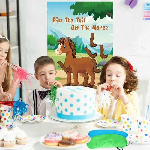 Vista 8 de Hxezoc Pin The Tail On The Horse Game para niños, póster de caballo grande, juegos de fiesta para fiesta de cumpleaños, decoraciones de fiesta