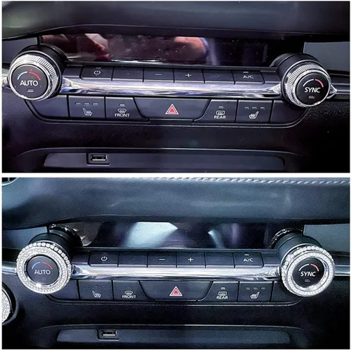 Vista 6 de Accesorios de interior brillantes Compatibles con Mazda 2019 2020 2021 2022 2023 2024 2025 Mazda3 Mazda6 Manopilla de aire acondicionado con adorno