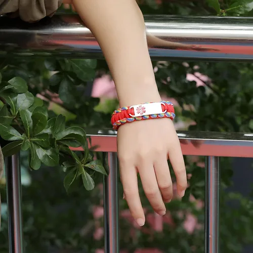Vista 36 de Pulsera de alerta médica Paracord para hombres y mujeres Pulsera de identificación médica de acero inoxidable con hebillas de liberación lateral