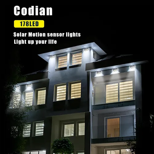 Vista 7 de Luces solares para exteriores, luces con impermeabilidad IP65 y 3 modos de iluminación, luz de detección de movimiento con gran angular de 270°