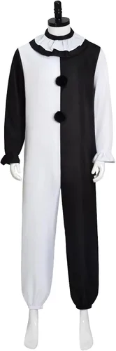 Vista 2 de HAIRXR Disfraz de payaso asesino terrifier para adultos y niños, overol de cosplay de payaso, traje para la cabeza para Halloween (hombre, talla XS)