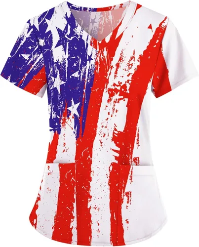 Vista 3 de 4th of July Shirts Women Gnome Funny Patriotic Shirts Short Sleeve Tops Regular Fit Vintage Festival Tshirts