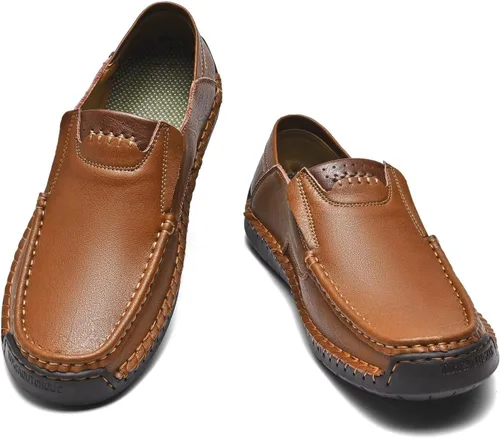 Vista 2 de Mocasines de cuero para hombre, zapatos casuales de moda para negocios, Arkget, zapatos de conducción para hombre, incluye plantilla extra