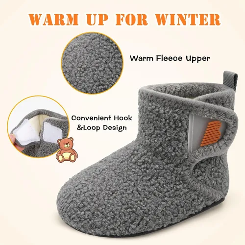 Vista 2 de BARERUN Pantuflas para niños y niñas, zapatos de casa para bebés, botines de invierno de felpa acogedora para niños, pantuflas cálidas y ligeras