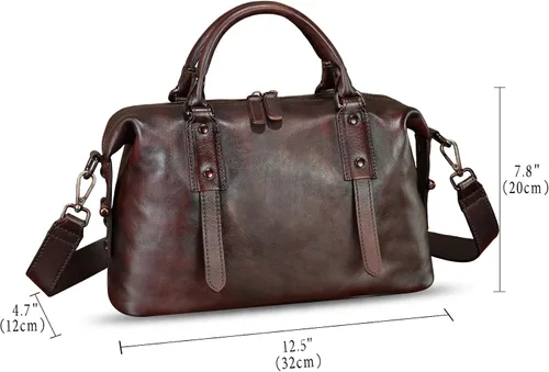 Vista 5 de Bolso de cuero genuino para mujer, bolso de mano con asa superior, bolso cruzado vintage, bolso de cuero retro