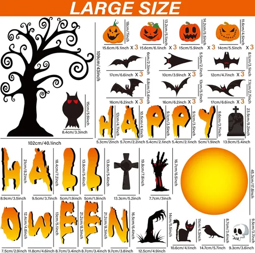 Vista 2 de Juego de tablón de anuncios grande de Feliz Halloween, decoración de aula, murciélago, calabaza, árbol, recortes de papel, cementerio de Halloween