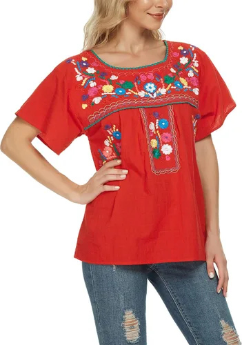 Vista 3 de YZXDORWJ - Cómoda blusa mexicana bordada de verano y sin mangas para mujer