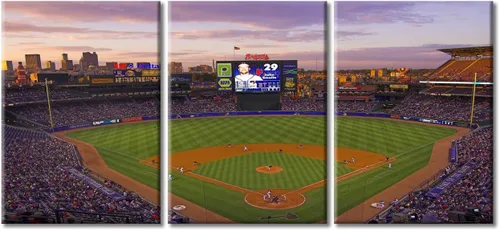 Vista 8 de TUMOVO American Major Baseball - Lienzo decorativo para pared, diseño de estadio de los Bravos, 3 piezas, arte de pared de Filadelfia, cuadros