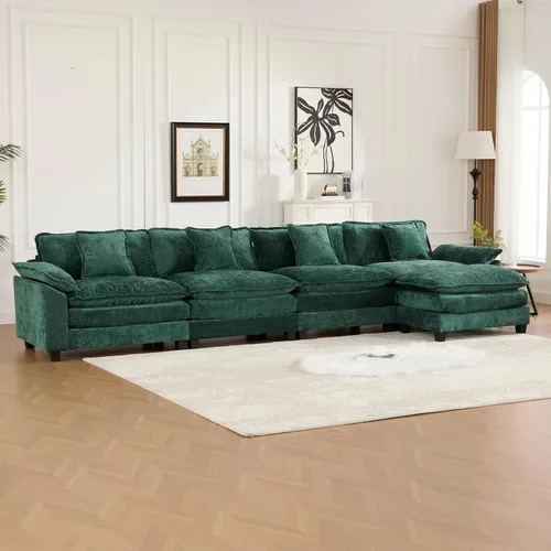 Vista 221 de Sofá seccional modular verde de 111.5", sofás seccionales grandes de 3 plazas para sala de estar, sofá nube oversized de tela chenille con otomana