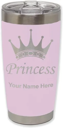 Vista 25 de LaserGram Vaso aislado al vacío de 20 onzas, corona de princesa, grabado personalizado incluido (negro)