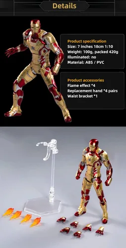 Vista 6 de Figura de acción Ironman Mark 42 de 7 pulgadas, (escala 1/10), exquisita pintura, 20 articulaciones, juguete movible con muchos accesorios