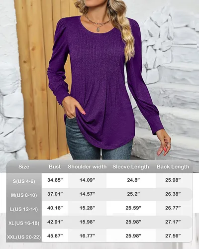 Vista 5 de Ficerd Blusa plisada de manga corta abombada para mujer, cuello redondo, elegante, casual, holgada, para primavera y verano