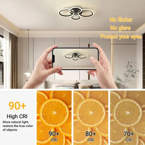 Vista 4 de Moderna lámpara LED de techo de 22 pulgadas, 36 W, 3000 lúmenes, 3000 – 6500 K, regulable con control remoto, lámpara de techo empotrada para Negro