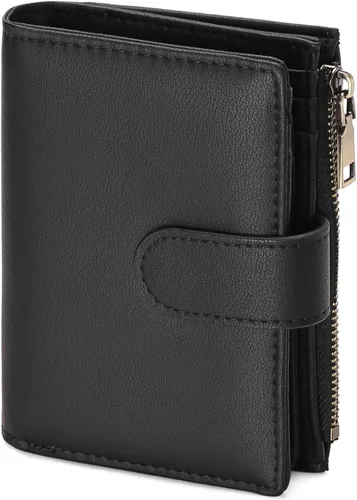 Vista 9 de GAEKEAO Cartera pequeña de cuero vegano con bloqueo RFID plegable para mujer, tarjetero compacto con bolsillo con cremallera y ventana