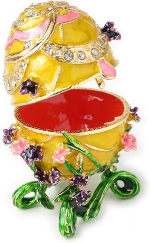 Vista 2 de Huevo Faberge floral pintado a mano con esmalte rico y diamantes de imitación brillantes caja de joyería