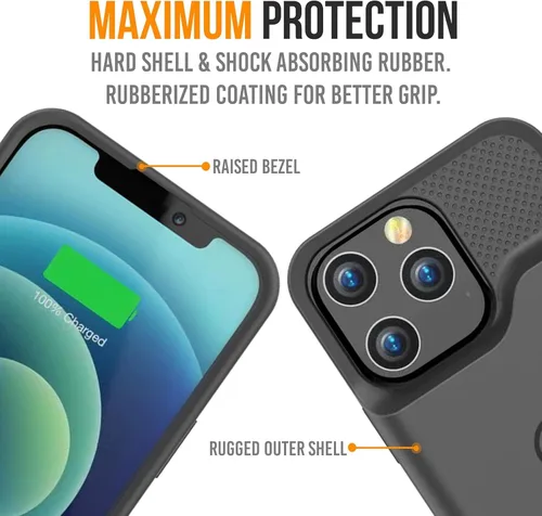 Vista 6 de Alpatronix Funda de batería para iPhone 13 Mini (5.4 pulgadas), funda protectora resistente y delgada portátil extendida con carga inalámbrica