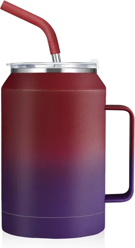 Vista 10 de zenbo - Vaso de acero inoxidable aislado al vacío con asa, tapa y popote, mantiene las bebidas frías hasta 36 horas, cuerpo a prueba de sudor, apto
