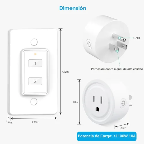 Vista 9 de LoraTap Mini adaptador de enchufe de control remoto inalámbrico (paquete de 2) con control remoto, interruptor de pared de 2 canales, rango