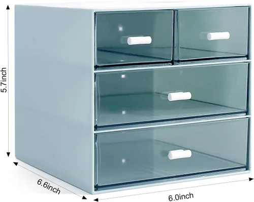 Vista 3 de Marknor Organizador de maquillaje, organizador de escritorio con 4 cajones, almacenamiento de artículos diversos, caja de almacenamiento de Azul