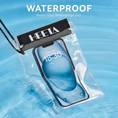 Vista 2 de HEETA Paquete de 5 bolsas secas transparentes impermeables, estuches herméticos, bolsas secas, soporte para documentos para cámara, teléfono