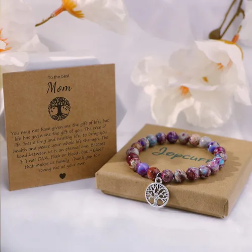 Vista 7 de Gifts for Mom Daughter Birthday Gifts Mother's Day Christmas Stretch Natural Stone Bracelets Tree of Life Jewelry for Women