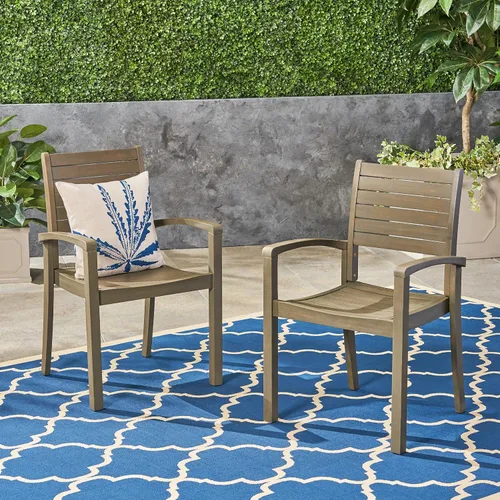 Vista 2 de Christopher Knight Home Watts - Sillas de comedor de madera de acacia para exteriores, acabado gris (juego de 2)