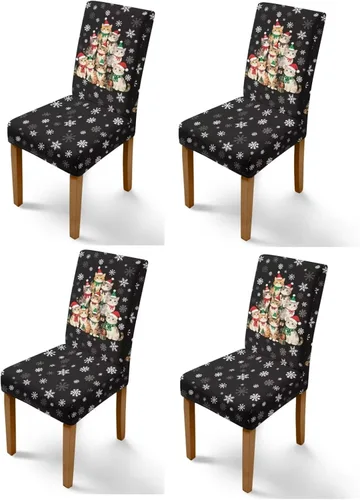 Vista 120 de Rnyleeg Fundas navideñas para sillas de comedor, fundas de asiento de comedor con estampado de campanas brillantes, juego de 1 funda suave y lavable