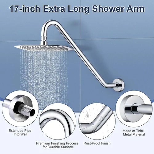 Vista 5 de Brazo de extensión de cabezal de ducha con brida Uvish de 17 pulgadas, tubo elevador de cabezal de ducha en forma de S, brazo extensor de ducha