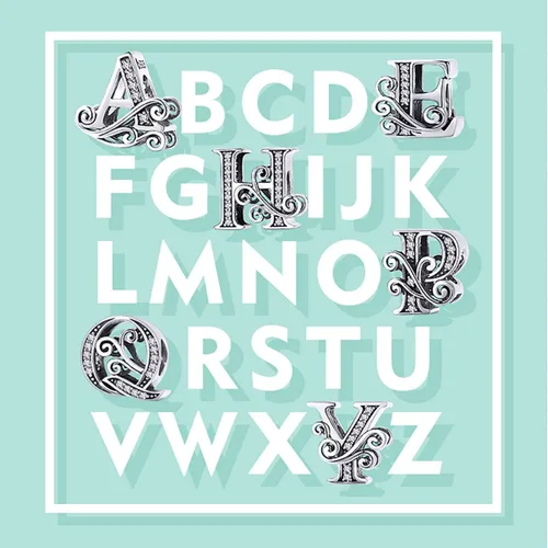 Vista 7 de Lorrifal Alphabet Initial Charms Letter Complete A-Z Letters Solid 925 Sterling Silver Cubic Zircons Beads Dangle Pendants for Pandora European
