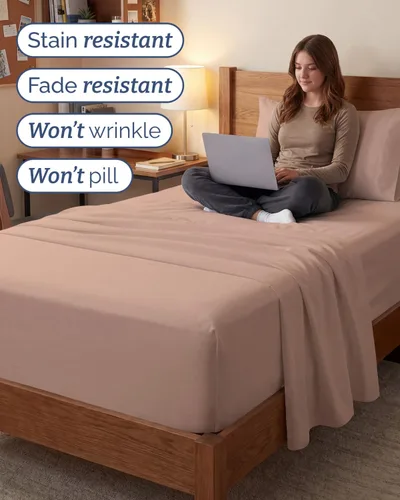 Vista 424 de Extra Deep Twin XL Sheet Set - 3 Piece College Dorm Room - White 01-Blanco