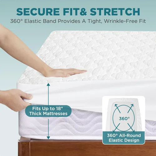 Vista 6 de Protector de colchón impermeable de 5 lados, funda de colchón acolchada de rayón de bambú, sábanas bajeras transpirables y refrescantes sin ruido