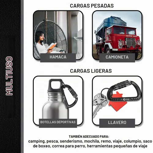 Vista 5 de Rhino Produxs 12kN (2697 lbs) Heavy Duty Carabiner Clips Autolocking Negro