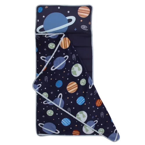 Vista 2 de NoJo Everything Kids Solar System - Tapete para siesta para niños pequeños, color azul marino, naranja y gris