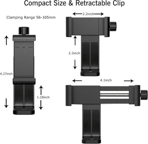 Vista 3 de Ailun Soporte para teléfono, adaptador de montaje en trípode, soporte giratorio y clip ajustable Vertical and Horizontal Tripod Mount Adapter