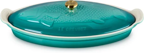 Vista 9 de Le Creuset - Cacerola de cerámica Heritage para pescado, 1.7 cuartos de galón, Marsella