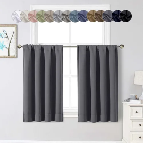 Vista 62 de Cortinas opacas para dormitorio, sala de estar, juego de 2 paneles de 54 pulgadas de largo, cortinas de oscurecimiento de habitación con aislamiento
