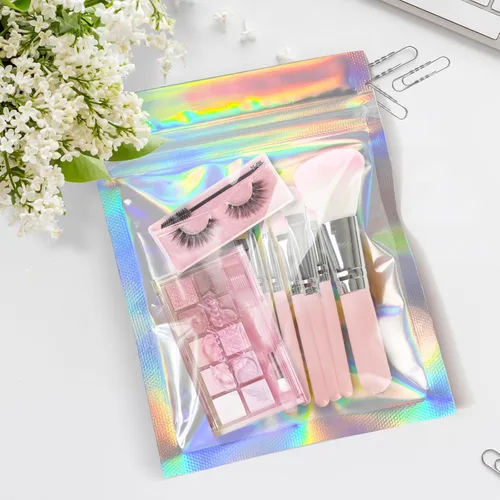 Vista 7 de Bolsas Holográficas y Bolsa de Papel de Aluminio Resellable Mylar Bolsa de Muestra Ideal para Favores de Fiesta Almacenamiento de Alimentos Bolsas a