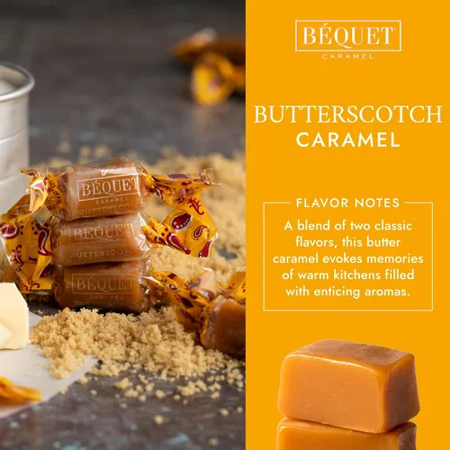 Vista 4 de Béquet Caramelo – Caramelo gourmet Butterscotch – Caramelo envuelto individualmente – Hecho en Montana – Kosher (Estrella D) y sin gluten – Bolsa