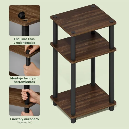Vista 5 de Furinno Turn-N-Tube - Mesa auxiliar de 3 niveles sin herramientas, compacta