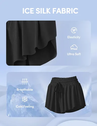 Vista 3 de IUGA Pantalones cortos de mariposa con bolsillos para niñas, ropa deportiva y fluida, para correr, tenis, baile, animación, 2 en 1, pantalones
