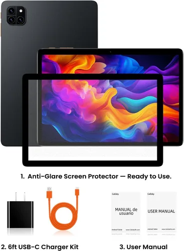 Vista 8 de Tableta: Tablet de 10 pulgadas, tabletas Android 15, 12 GB de RAM 128 GB ROM, procesador Octa-core, pantalla IPS HD, Widevine L1, WiFi 6 y Bluetooth