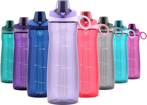 Vista 24 de Pogo Botella de agua de plástico tritán sin bisfenol A con tapa con pico de 18 onzas, color azul