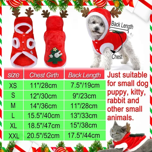 Vista 4 de Disfraces de Navidad para perros, abrigo de suéter para mascotas para clima frío, disfraz de reno de Papá Noel, sudadera con capucha de invierno