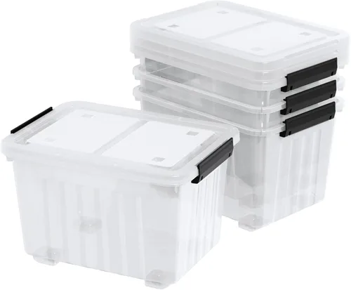 Vista 16 de Caja de almacenamiento transparente pequeña de 3.5 cuartos de galón con asa, pequeños contenedores de plástico con tapas, 6 paquetes