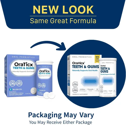 Vista 2 de OraTicx - Probióticos orales para dientes y encías, sabor a uva, 30 unidades, 1 paquete Clinically Studied Probiotic, Supports Teeth & Gums at