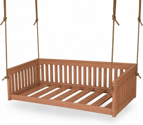 Vista 17 de Amish Twin Poly Lumber Wood Hanging Daybed, Antique Mahogany, USA Made Deep Seating Mission Collection HDPE Poly Lumber Twin Daybed with Rope